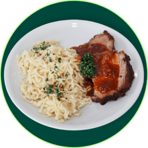 Roast pork with egg noodles